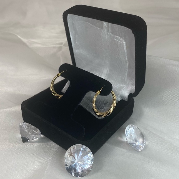 14K YELLOW GOLD vintage twisted hoop earrings REAL GOLD - Picture 3 of 13